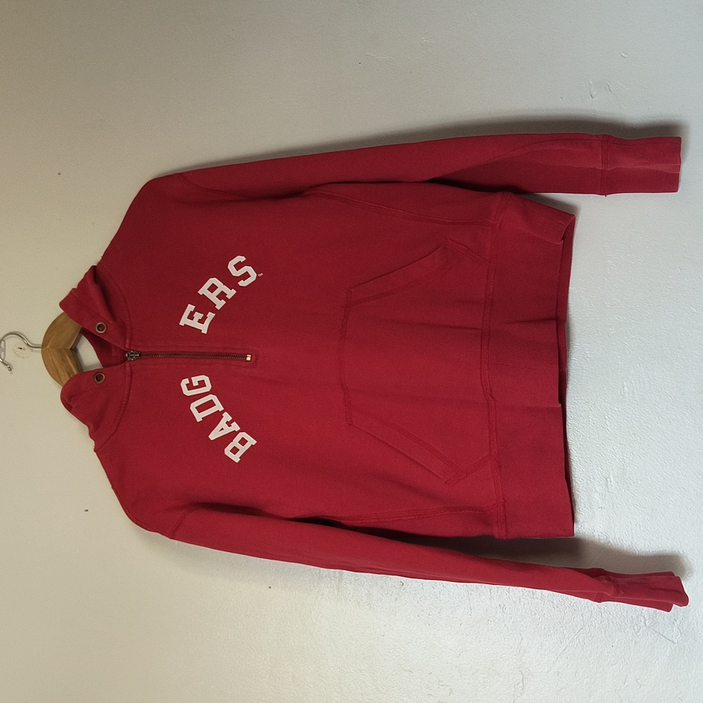 Badgers 100% Pima Cotton Red Quarter Zip Hoodie Pullover Sz Large women's